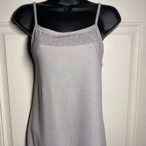 Vocal Gray Ribbed Knit Spaghetti Strap Camisole with silver colored bling